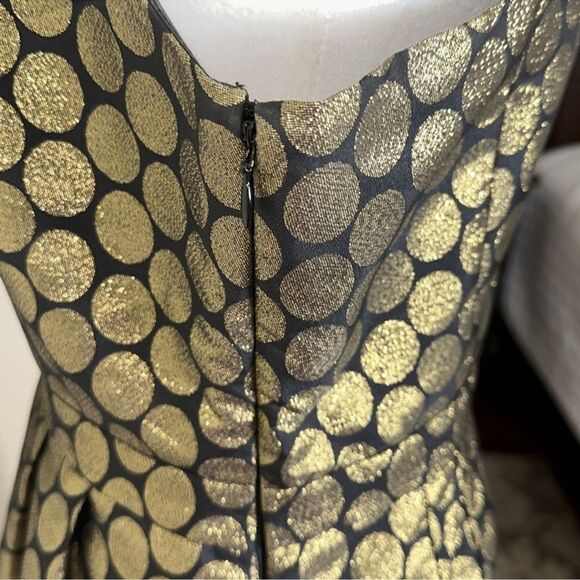 J. Crew 8 Black Metallic Gold Circle Brocade Sleeveless Formal Dress Pockets - Picture 7 of 12